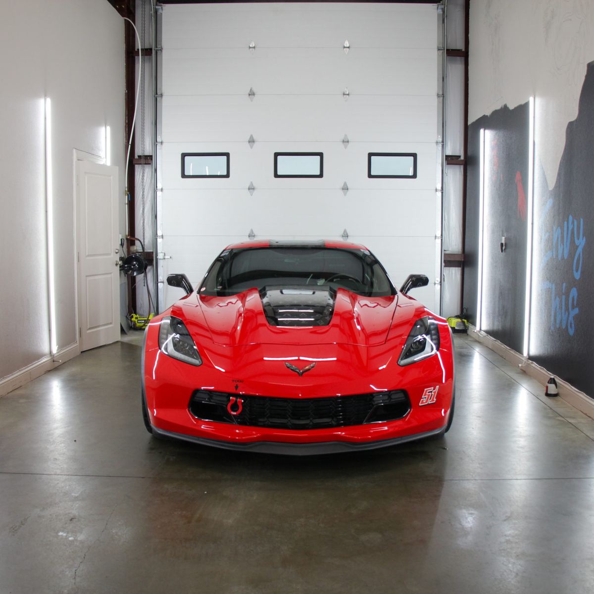 Corvette C7 Z06 — PPF and ceramic coating Red Chevrolet Corvette C7 Z06 after PPF and ceramic coating at our College Station shop